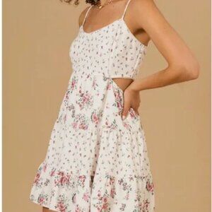 Altar’d State Floral Cutout Mini Dress White Pink XL